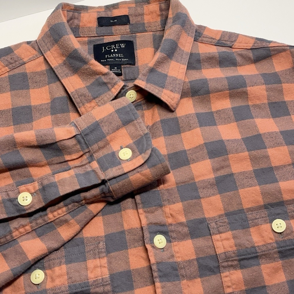 J. Crew Flannel Mens Medium Slim Buffalo Check Red Blue‎ Button Up Cabin Outdoor